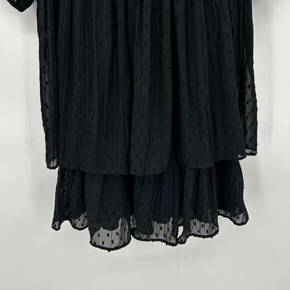 NWT ANTHROPOLOGIE Meadow Rue Black Minetta Crochet Sheer Tiered Dress 4 Petite - Picture 8 of 13